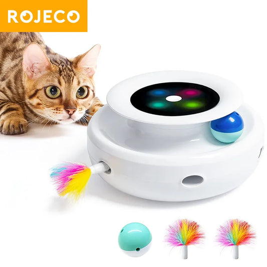 ROJECO Elegant 2 in 1 Pet Cat and Dog Toys Automatic Feather Fun Ball Game